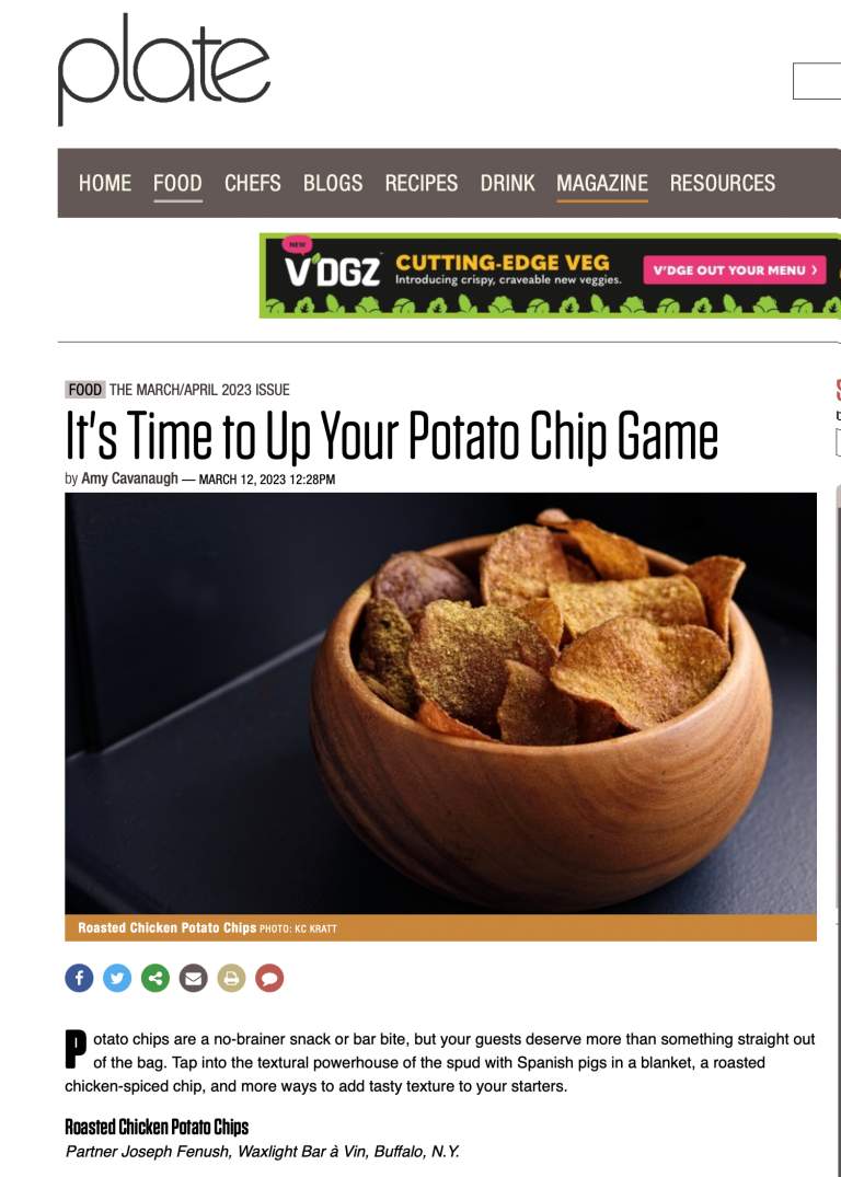 restaurant potato chips in wooden bowl
